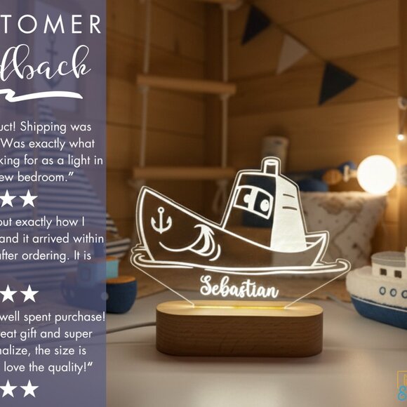 Ship Custom Name Light • Personalized LED Cloud Decor • Baby Gift - Picture 7 of 8